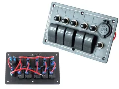 Panel przełączników ALU, ON-OFFx5, 1xGZ, BA 3x5A 2x10A 1x15A IP68 największy sklep tuningowy w Polsce!