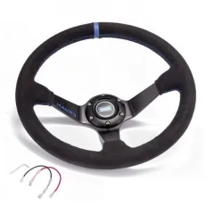 Kierownica sportowa 350mm / 80mm KJS Niebieska Zamsz największy sklep tuningowy w Polsce!