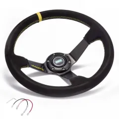 Kierownica sportowa 350mm / 80mm KJS Żółta Zamsz największy sklep tuningowy w Polsce!