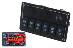Przełącznik 12/24V ON-OFFx6, 1xZ, 2xUSB 3.1A , 1 LED volt, 3xB 15A IP68 Niebieski największy sklep tuningowy w Polsce!