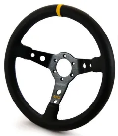 Kierownica sportowa RRS 350mm offset:65mm Skóra żółty pasek największy sklep tuningowy w Polsce!