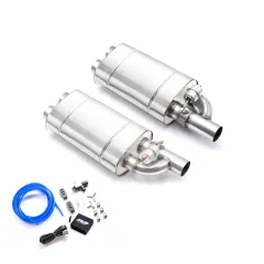 Zestaw tłumików z przepustnicą EV03 dł. 350 mm wejście 76 mm / 3 cale podciśnieniowy RM Motors największy sklep tuningowy w Polsce!