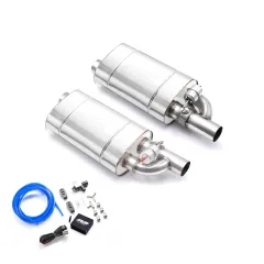 Zestaw tłumików z przepustnicą E400 dł. 350 mm wejście 76 mm / 3 cale podciśnieniowy RM Motors największy sklep tuningowy w Polsce!