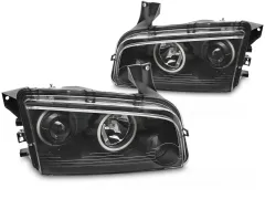 Lampy przednie DODGE CHARGER LX 06-10 ANGEL EYES BLACK największy sklep tuningowy w Polsce!