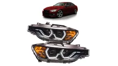 Lampy BMW 3 F30 F31 Facelift Przód DRL Black największy sklep tuningowy w Polsce!