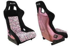 Fotel sportowy SLIDE KS2 Premium Black & Flowers Welur Light Pink Glitter największy sklep tuningowy w Polsce!