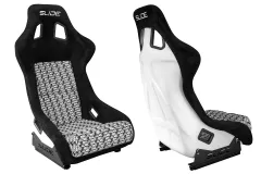 Fotel sportowy SLIDE KS2 Premium Black & Logo Pattern Welur White Glitter największy sklep tuningowy w Polsce!