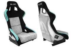 Fotel sportowy SLIDE KS2 Premium Black & Mint & Quilted Grey Welur Silver Glitter największy sklep tuningowy w Polsce!