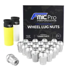 Kute nakrętki aluminiowe do kół  FMIC M14x1.25 Srebrne 20szt. stożkowe przelotowe 7075-T6 największy sklep tuningowy w Polsce!