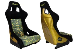 Fotel sportowy SLIDE KS2 Premium Camuflage Dark Green Welur & Yellow Glitter największy sklep tuningowy w Polsce!