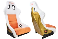 Fotel sportowy SLIDE KS2 Premium White Orange Welur & Orange Glitter największy sklep tuningowy w Polsce!