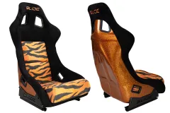 Fotel sportowy SLIDE KS2 Premium Orange Black & Grafic Tiger Welur Orange Glitter największy sklep tuningowy w Polsce!