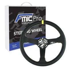 Kierownica sportowa FMIC Pro Track skórzana 350mm odsadzenie 33mm żółta największy sklep tuningowy w Polsce!