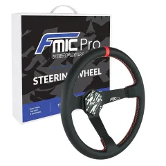 Kierownica sportowa FMIC Pro Track skórzana 350mm odsadzenie 90mm czerwona największy sklep tuningowy w Polsce!